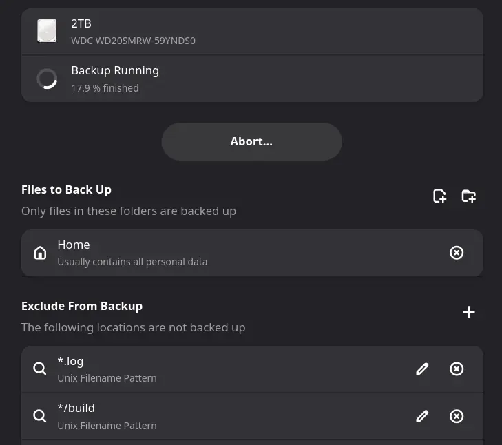 Pika Backup during backup